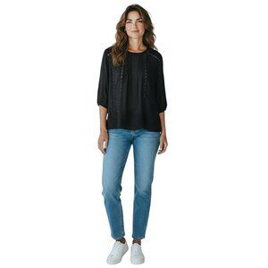 Zac & Rachel Womens 3/4 Length Sleeve Black Blouse with Crochet Medium